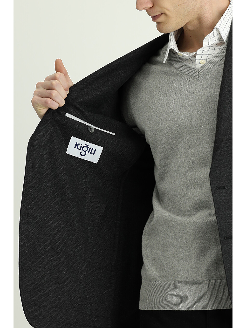 Antrasit Muscle Fit Elastanlı Spor Blazer Ceket-6