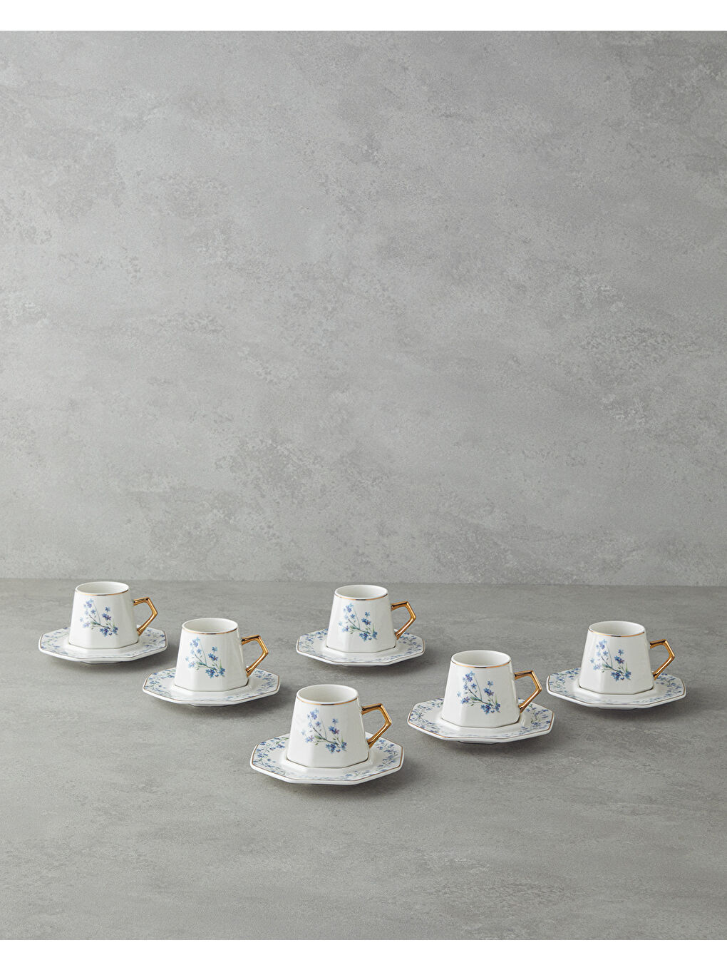 Lavendpetal New Bone China 12 Parça 6 Kişilik Kahve Fincan Takımı 80 ml Mavi