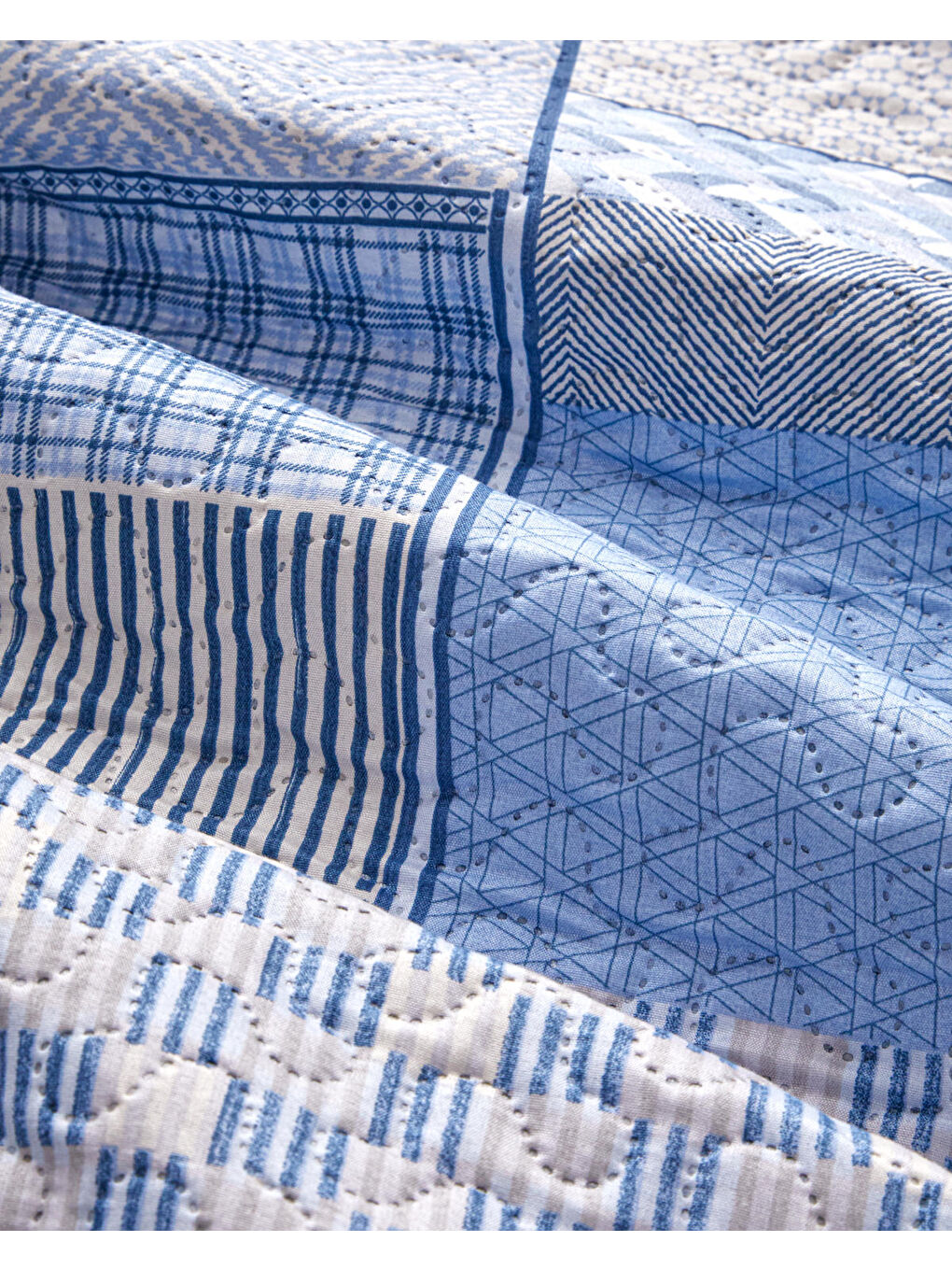 Patch Mosaic Çift Kişilik Çok Amaçlı Örtü 200x220 cm Mavi-4