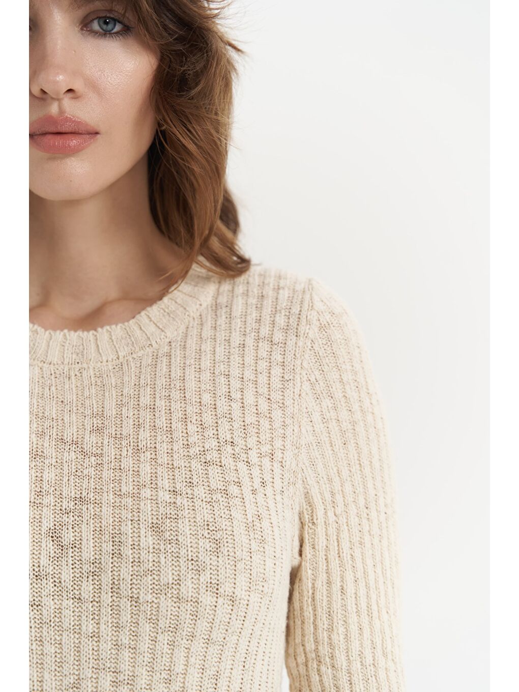 Melbourne Organik Uzun Triko Bej Elbise-1