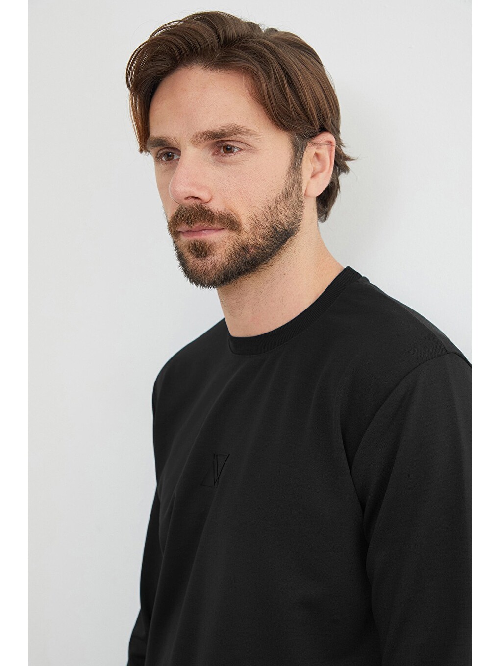 Siyah Üçgen Baskılı Bisiklet Yaka Sweatshirt-4