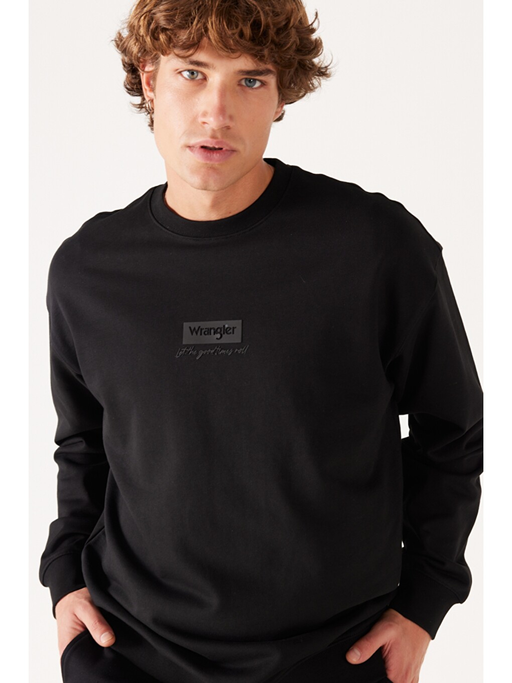 Siyah Loose Fit Rahat Kesim %100 Pamuk Bisiklet Yaka Logolu Sweatshirt-2