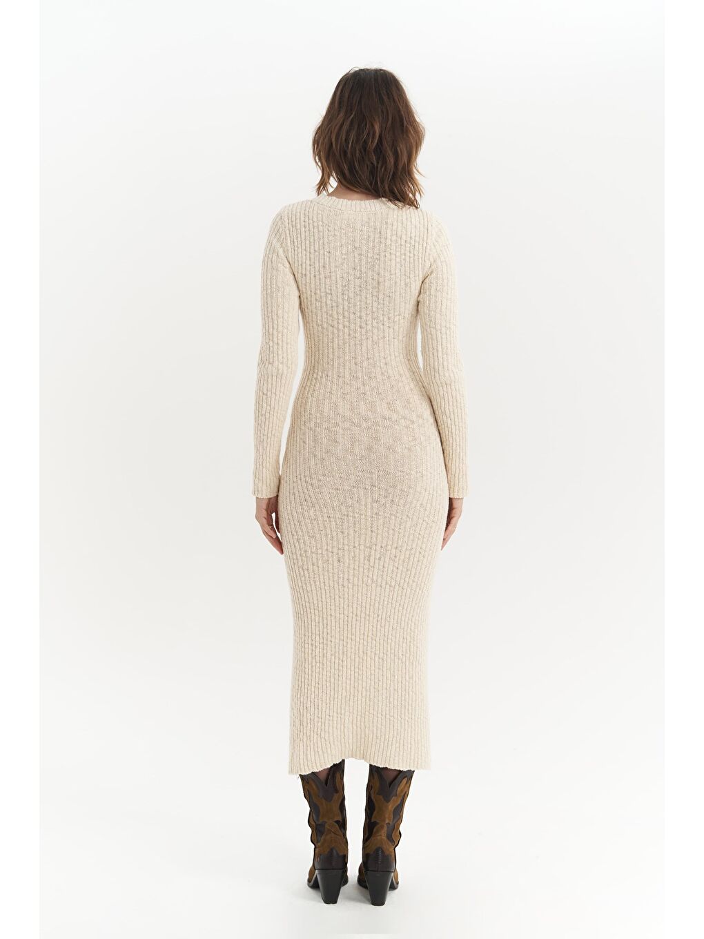 Melbourne Organik Uzun Triko Bej Elbise-2