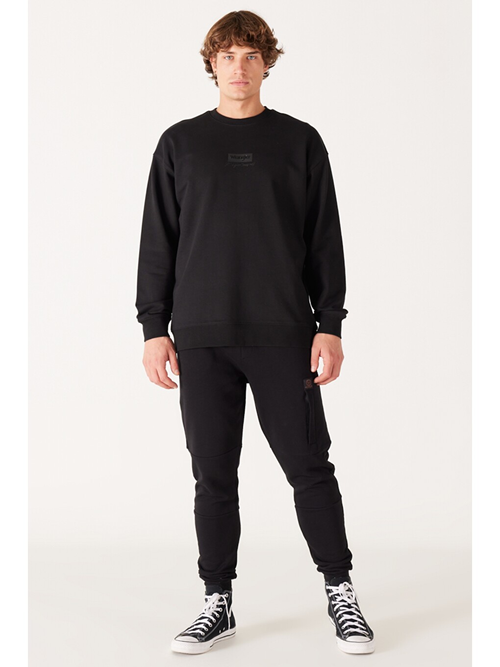 Siyah Loose Fit Rahat Kesim %100 Pamuk Bisiklet Yaka Logolu Sweatshirt-3