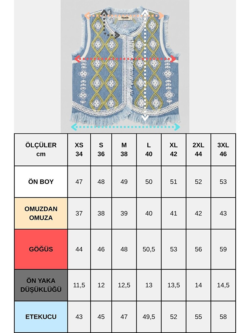 Mavi Kadın Bisiklet Yaka Zincir Nakışlı & Saçaklı Denim Crop Yelek-1