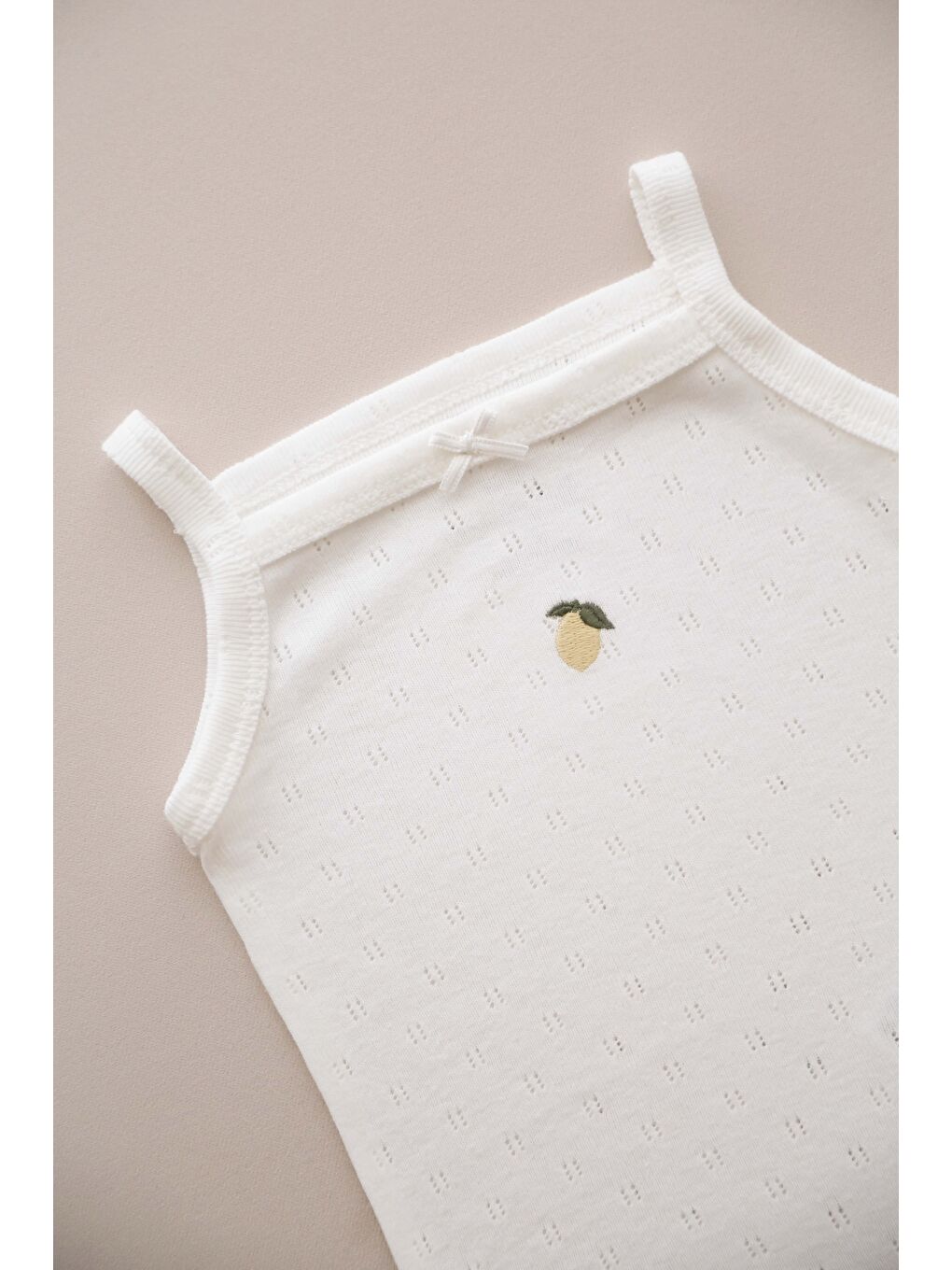 Ekru Limon Nakışlı İp Askılı Bebek Body-3