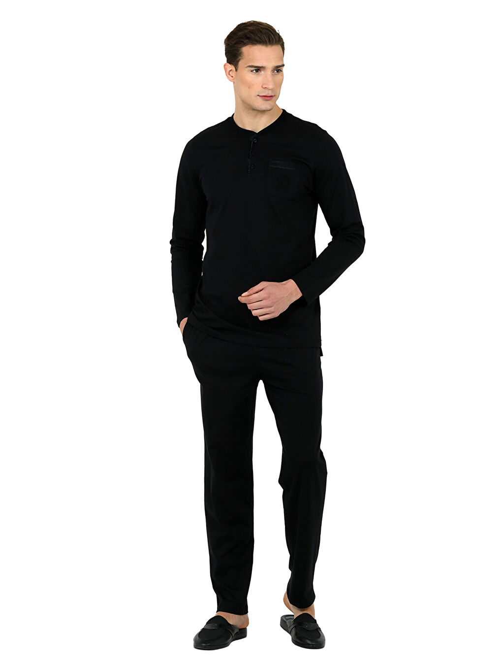 Siyah Saten Biyeli Patlı 5li Penye Rob Set SİYAH-1