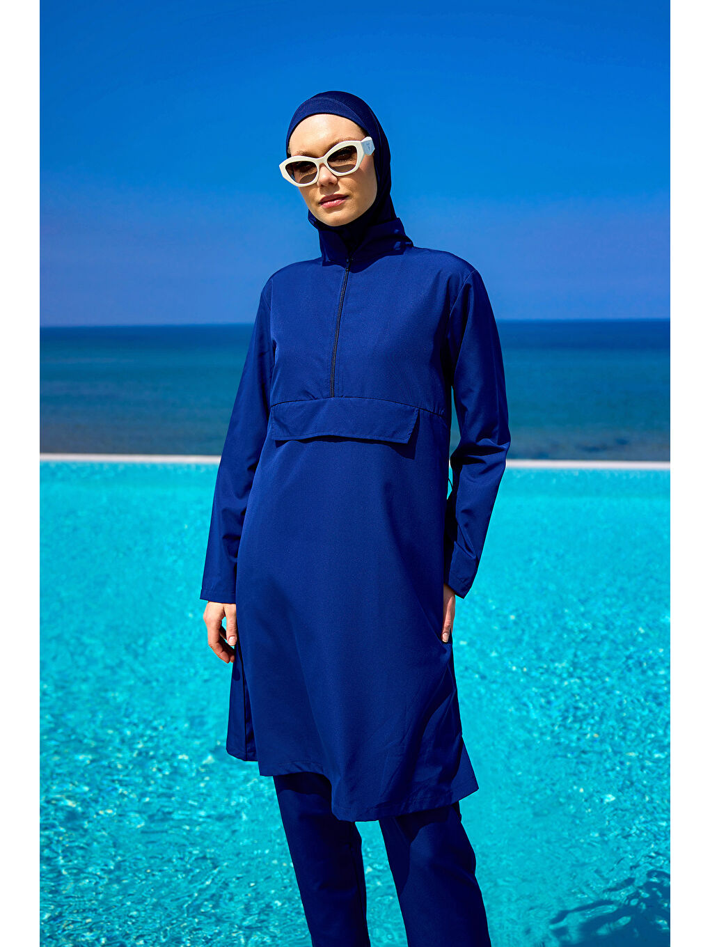 Lacivert Tesettür Mayo 3 Parça Takım Su İtici Tam Kapalı Mayo A2503-2