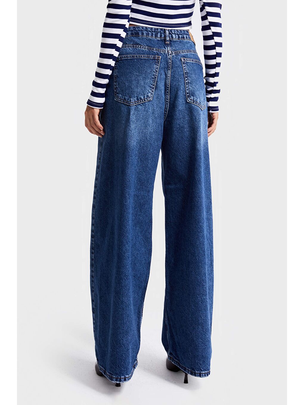 Kadın Koyu Mavi Renk 2w5-5 Süper Baggy Fit Bol Kesim Orta Bel %100 Pamuk Denim Jean-2