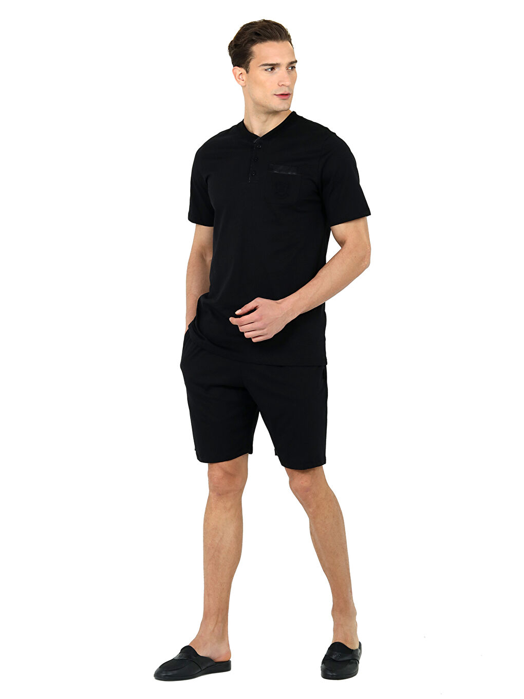 Siyah Saten Biyeli Patlı 5li Penye Rob Set SİYAH-2