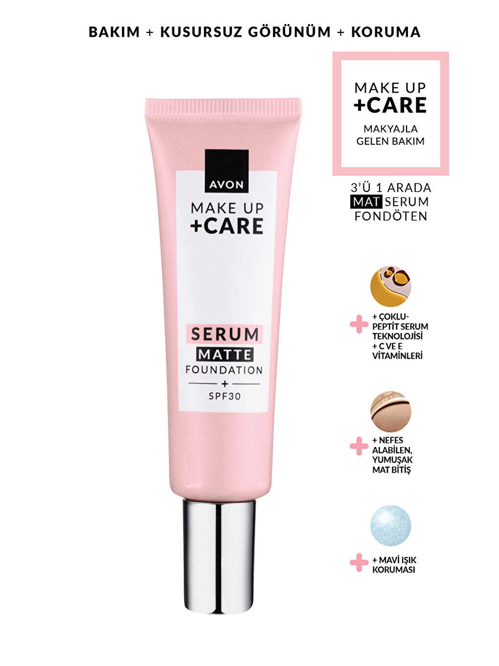 Make Up + Care 3ü 1 Arada Mat Serum Fondöten 30 Ml. 120N Porcelain-1