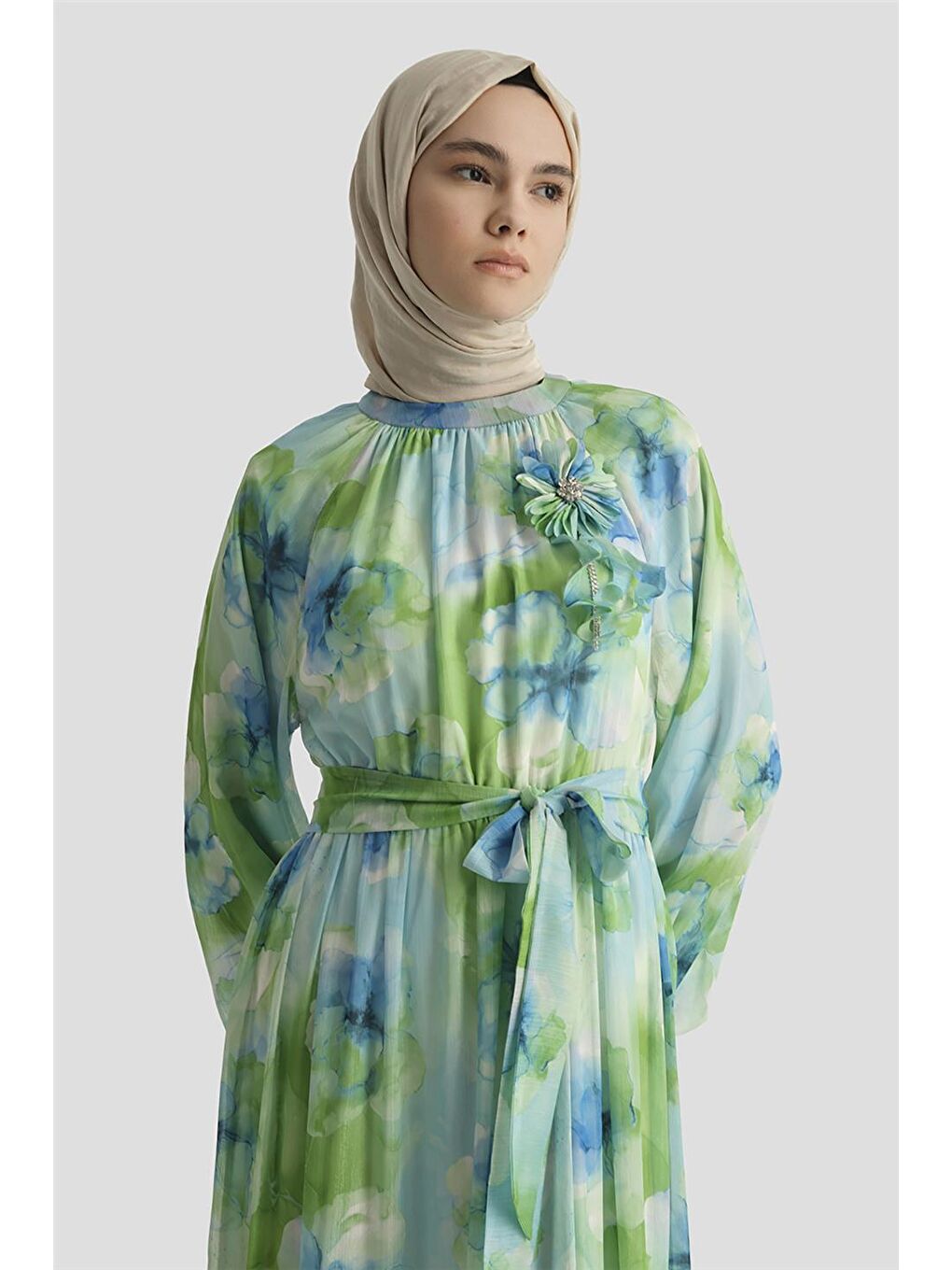 Yeşil Desenli Elbise 25Yd4018 Mavi-1