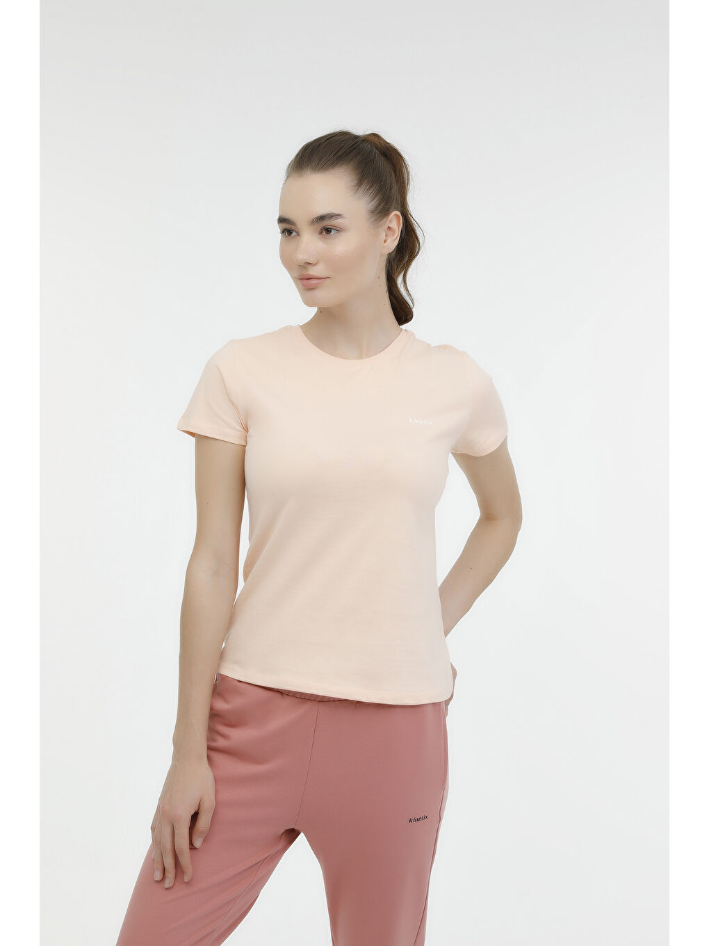 Pembe W-SN226 BASIC C NECK T-SH Yavruağzı Kadın Kısa Kol T-Shirt-4