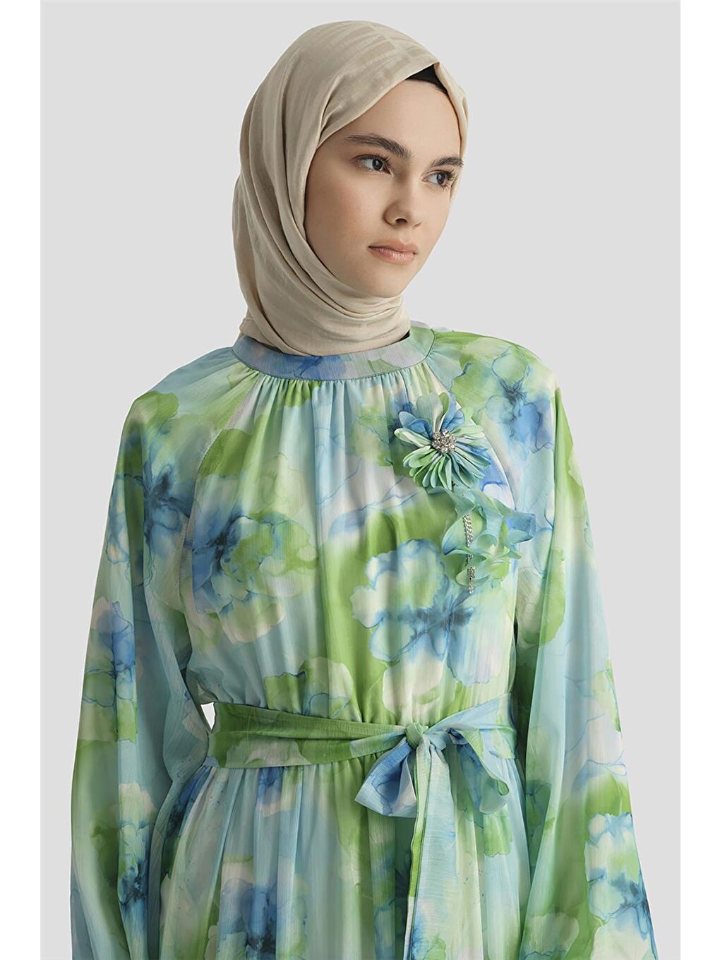 Yeşil Desenli Elbise 25Yd4018 Mavi-2