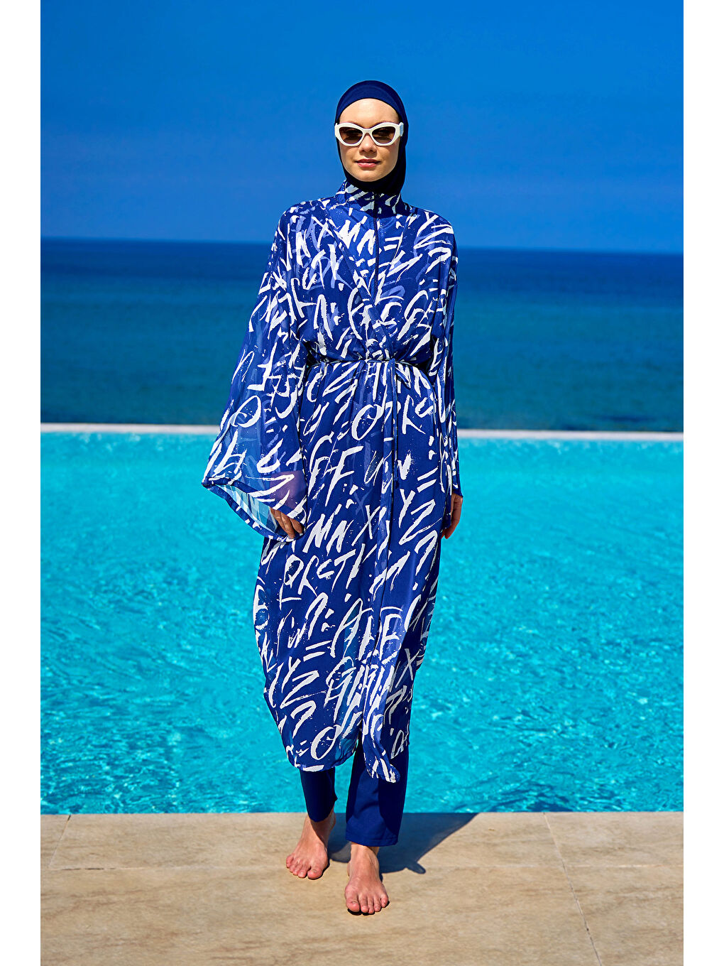 Lacivert Renkli Desenli İpeksi Kimono Kaftan RP2502-1