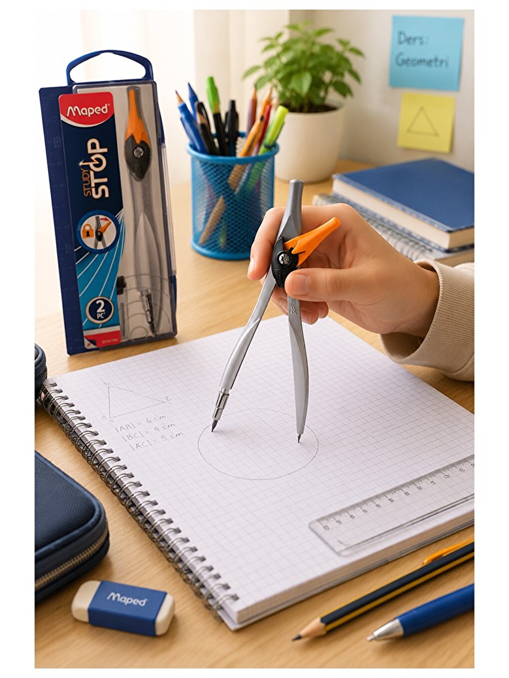 Turuncu Metal Pergel Stop Uçlu 1 Adet Study Stop 195110 Pergel Çizim Matematik Geometri Mimari-2
