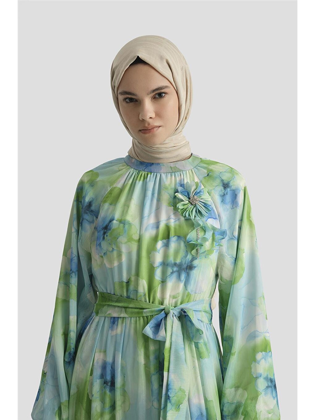 Yeşil Desenli Elbise 25Yd4018 Mavi-3