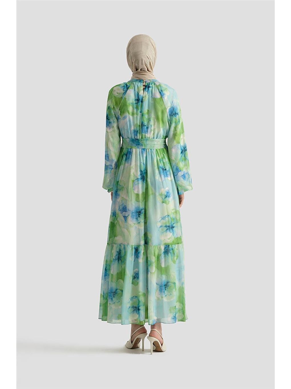 Yeşil Desenli Elbise 25Yd4018 Mavi-4