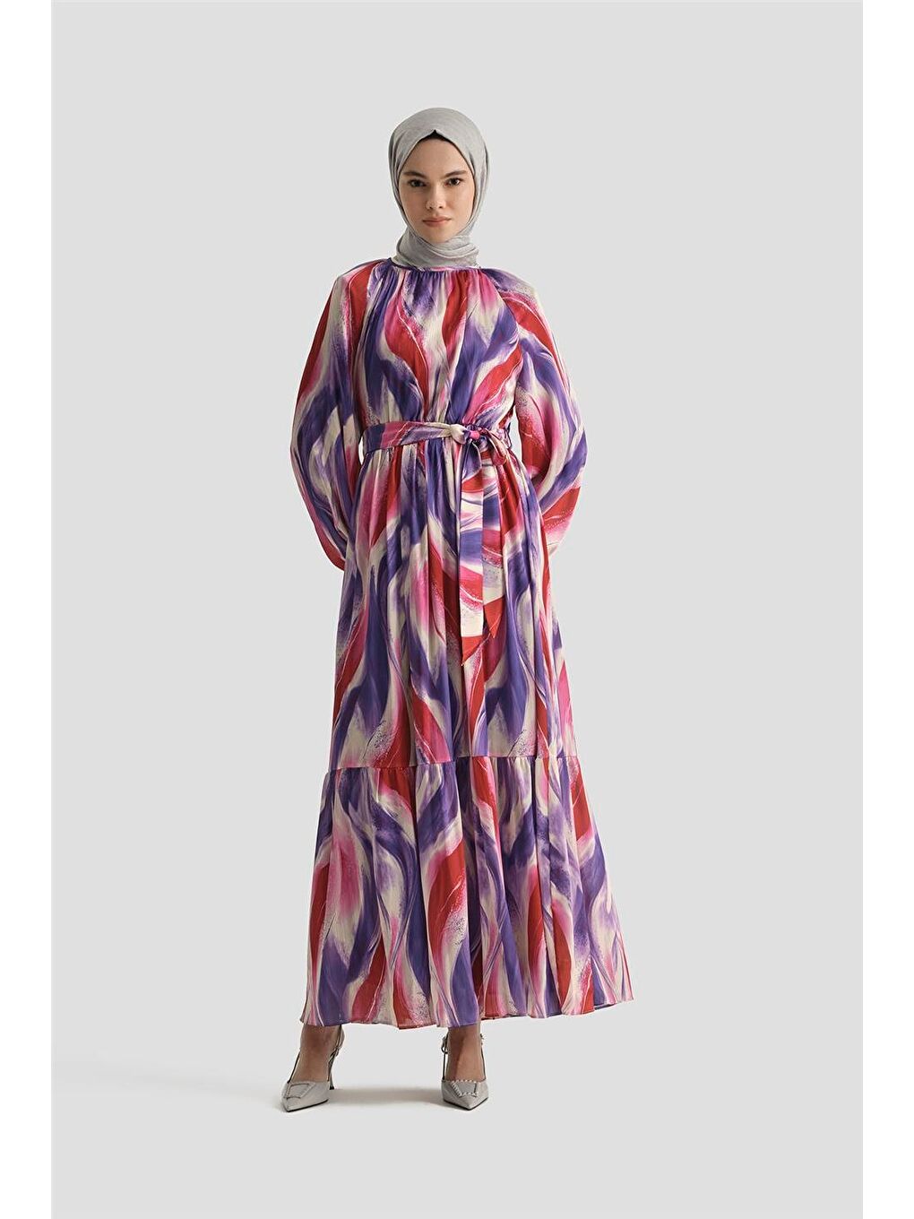Desenli Elbise 25Yd4026 Mor-1