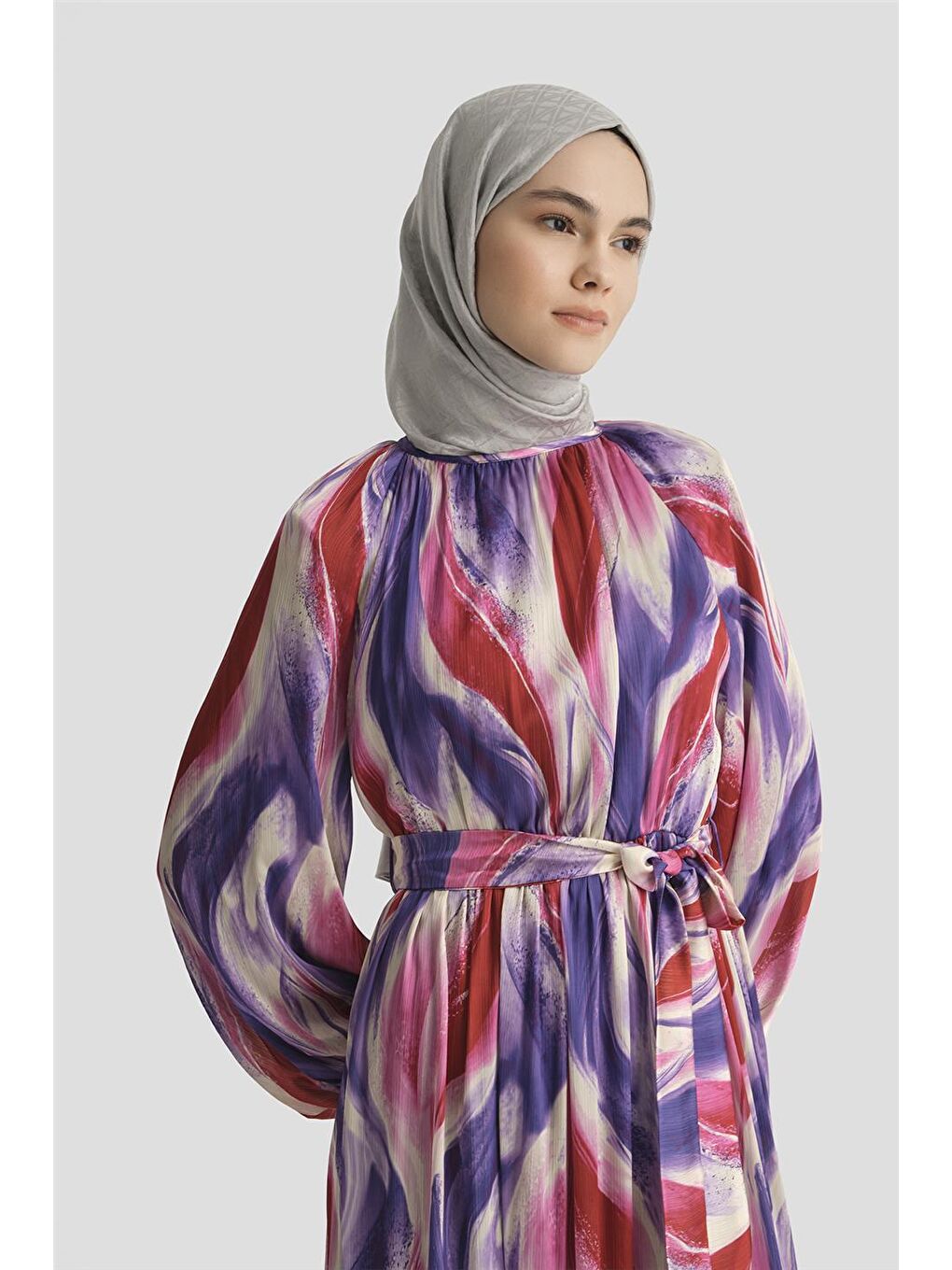 Desenli Elbise 25Yd4026 Mor-2