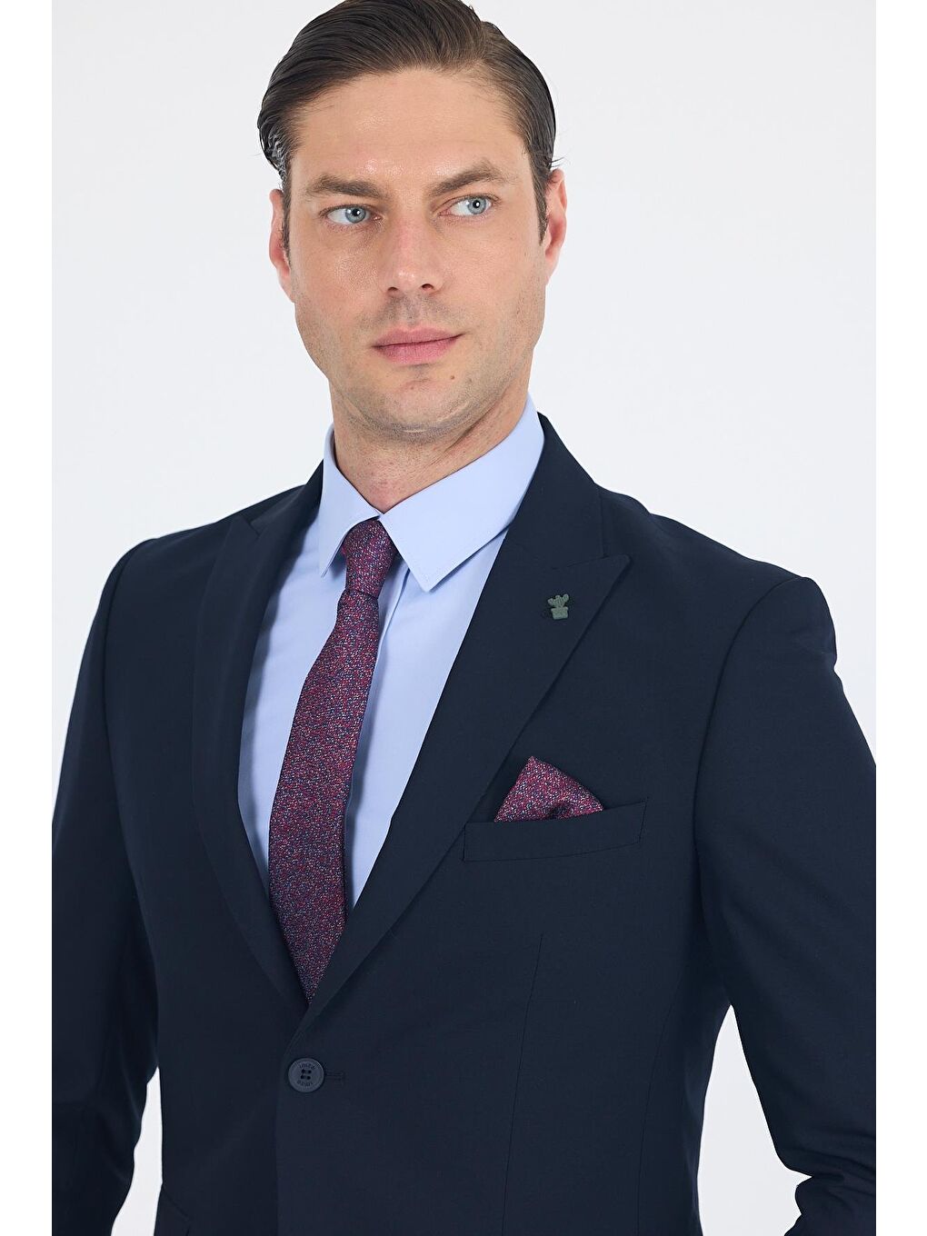 Lacivert Düz Gabardin Kılıç Yaka 2 Düğme Pamuklu 6 Drop Slim Fit Basic Takım Elbise 1001250011_206-3