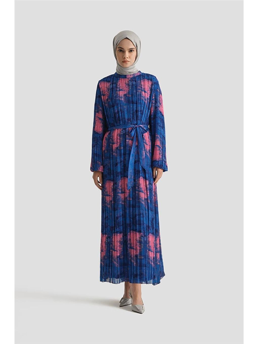 Mavi Desenli Elbise 25Yd4015 Saks-1