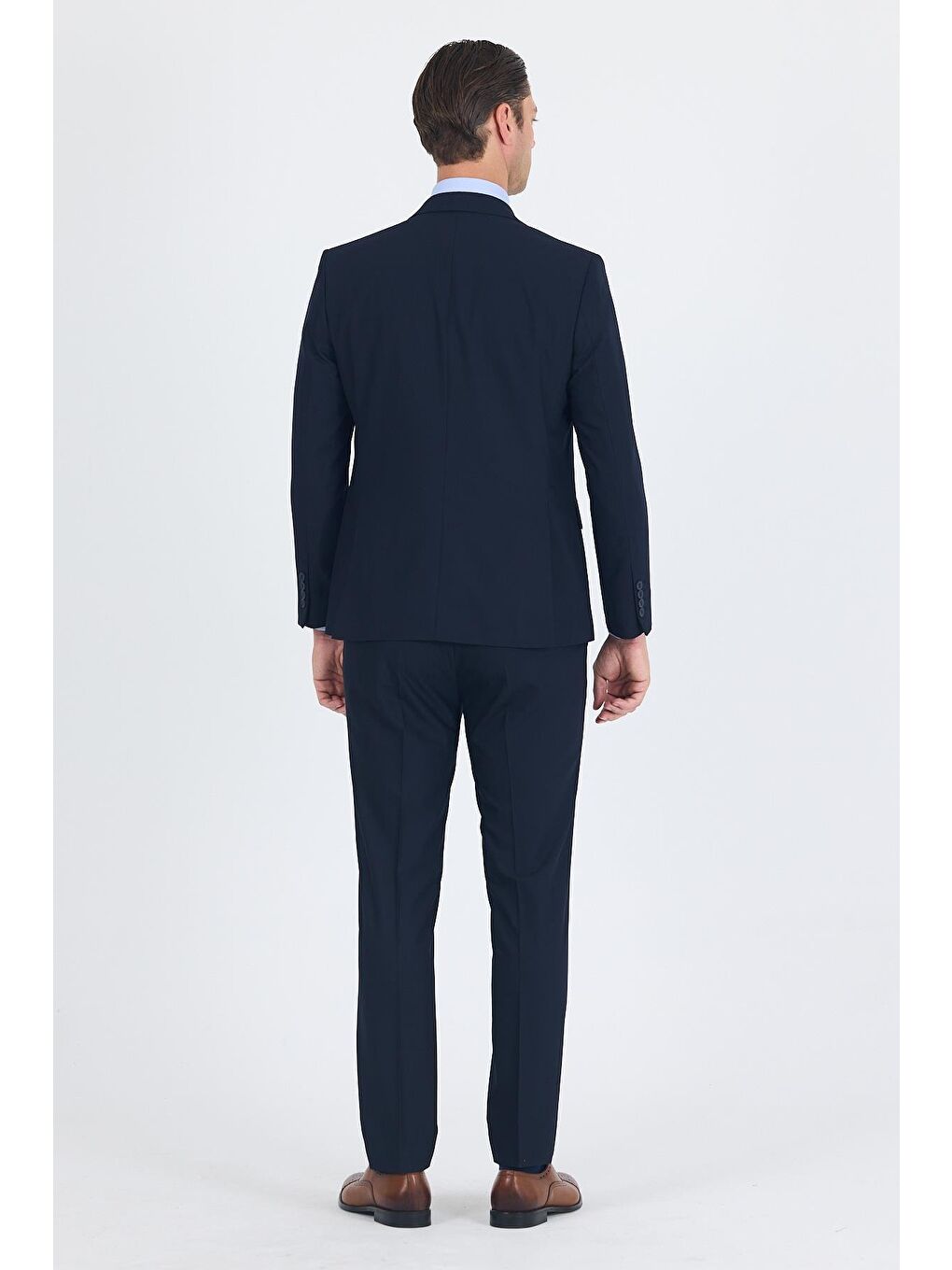 Lacivert Düz Gabardin Kılıç Yaka 2 Düğme Pamuklu 6 Drop Slim Fit Basic Takım Elbise 1001250011_206-4