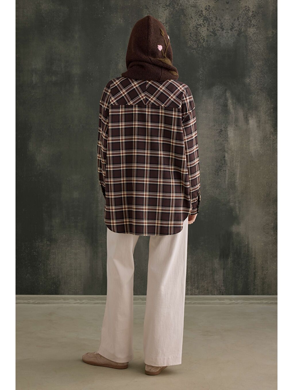 Kahverengi Cep Detaylı Ekose Gömlek Acı Kahve-4