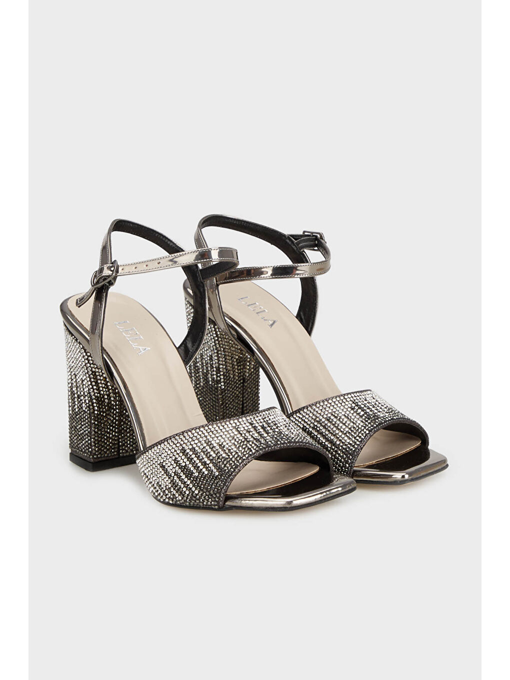 Gri Taşlı Kalın Topuklu Abiye Ayakkabı 3472503-1