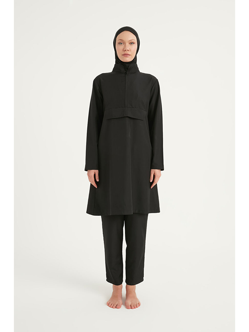 Siyah Tesettür Mayo 3 Parça Takım Su İtici Tam Kapalı Mayo A2503-1-3