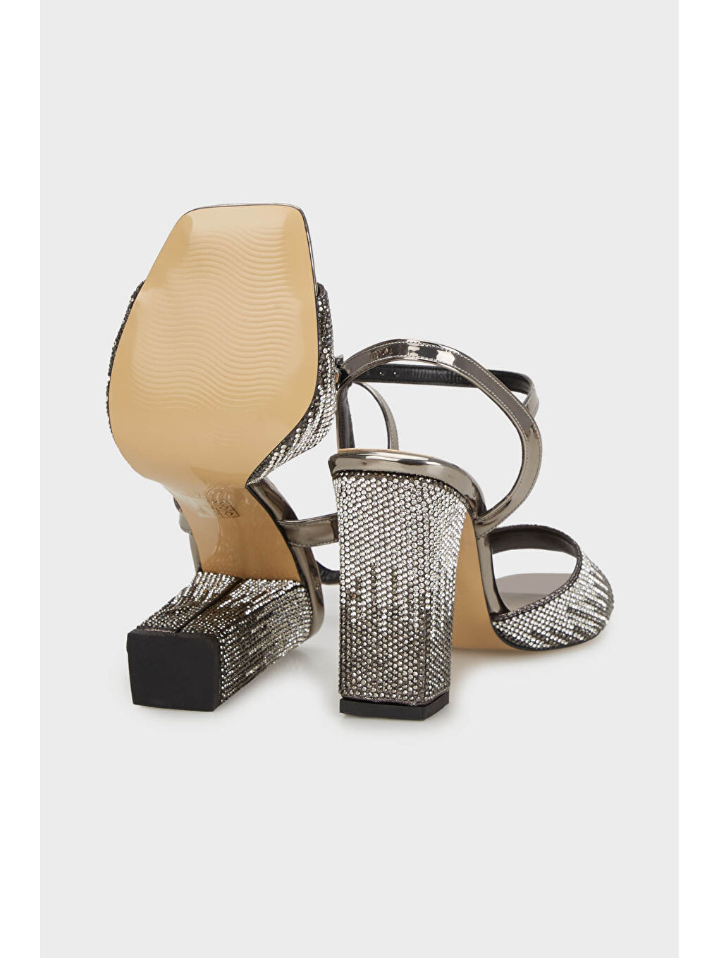 Gri Taşlı Kalın Topuklu Abiye Ayakkabı 3472503-3