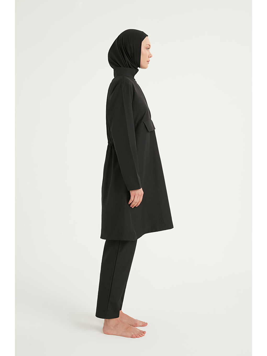 Siyah Tesettür Mayo 3 Parça Takım Su İtici Tam Kapalı Mayo A2503-1-4