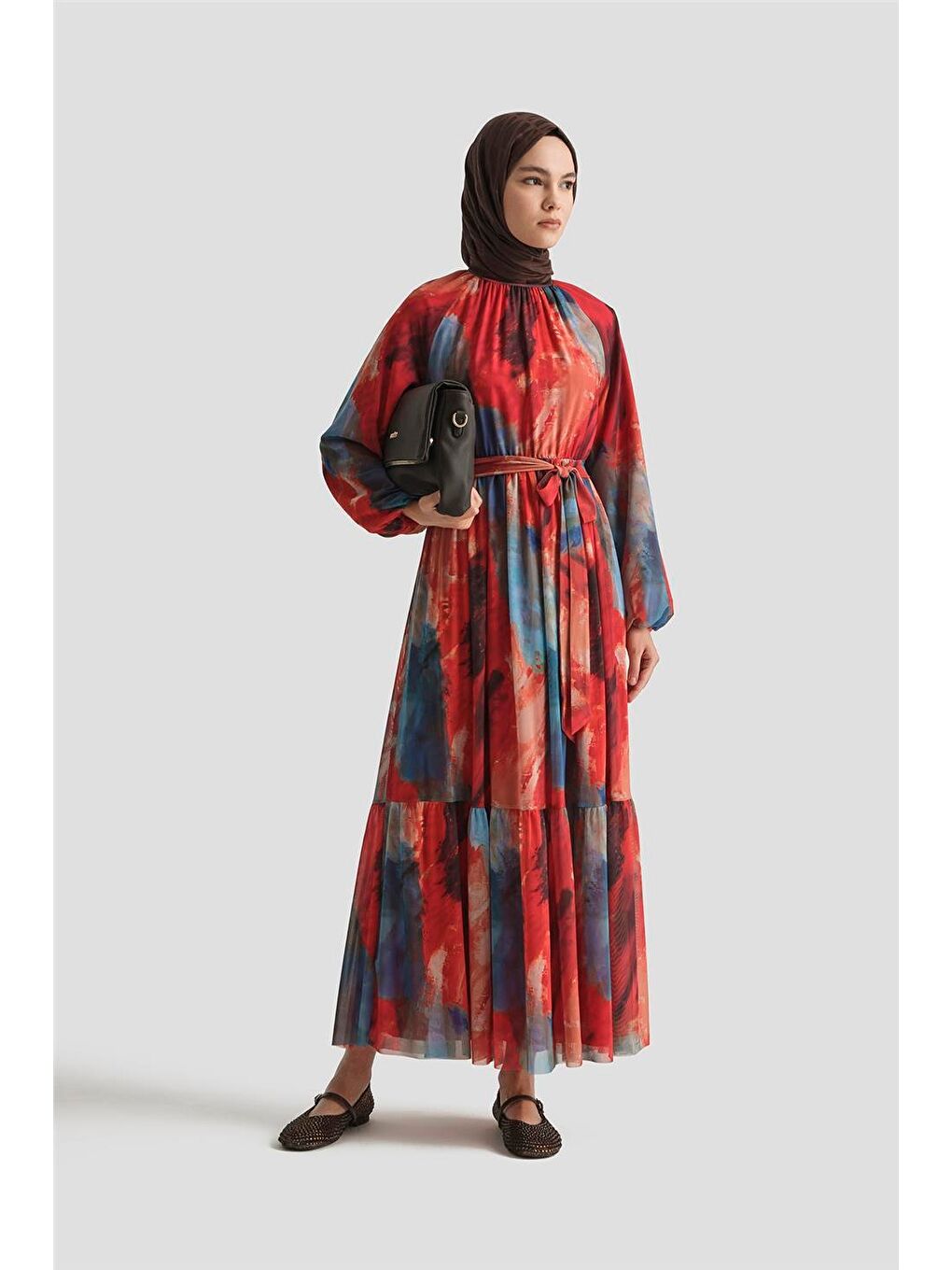 Desenli Elbise 25Yd4016 Kırmızı-1