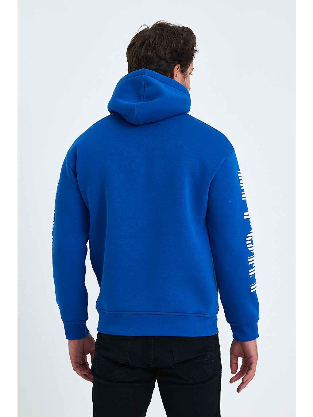 Tarz Cool Saks Erkek Yazı Baskılı Regular 3 İplik Şardonlu Kapüşonlu Sweatshirt - 3