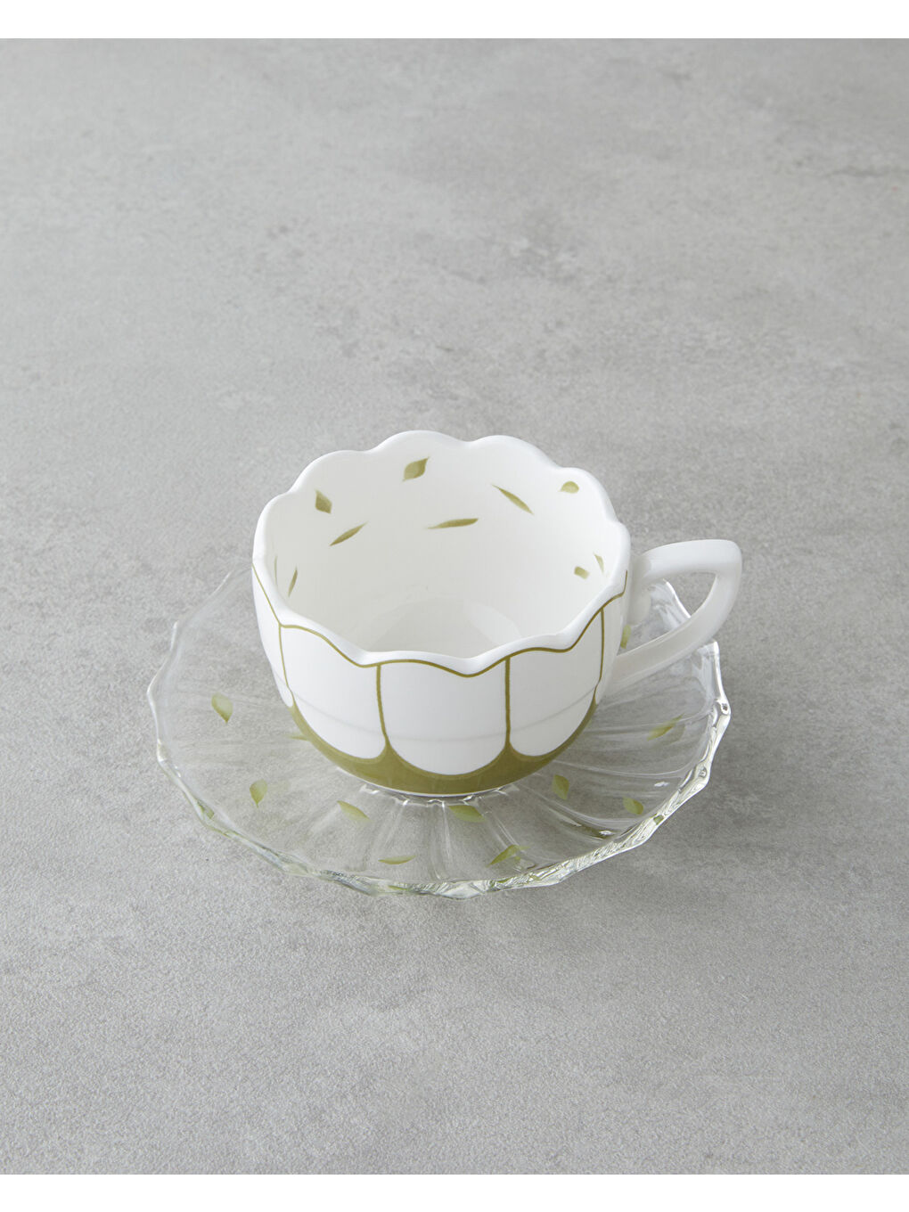 Purepetal New Bone China 4 Parça 2 Kişilik Cam Tabaklı Kahve Fincan Takımı 80 ml Yeşil-2