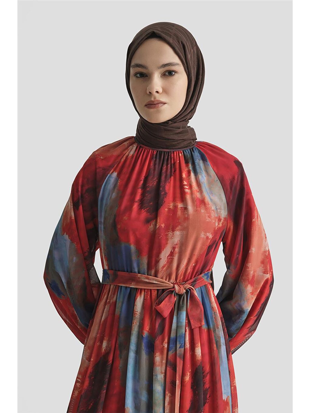 Desenli Elbise 25Yd4016 Kırmızı-2