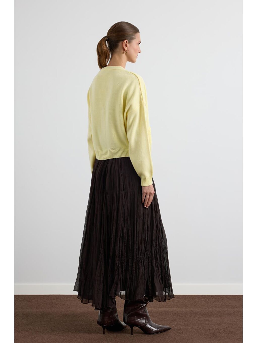 Gold Düğmeli Triko Hırka Sarı-6