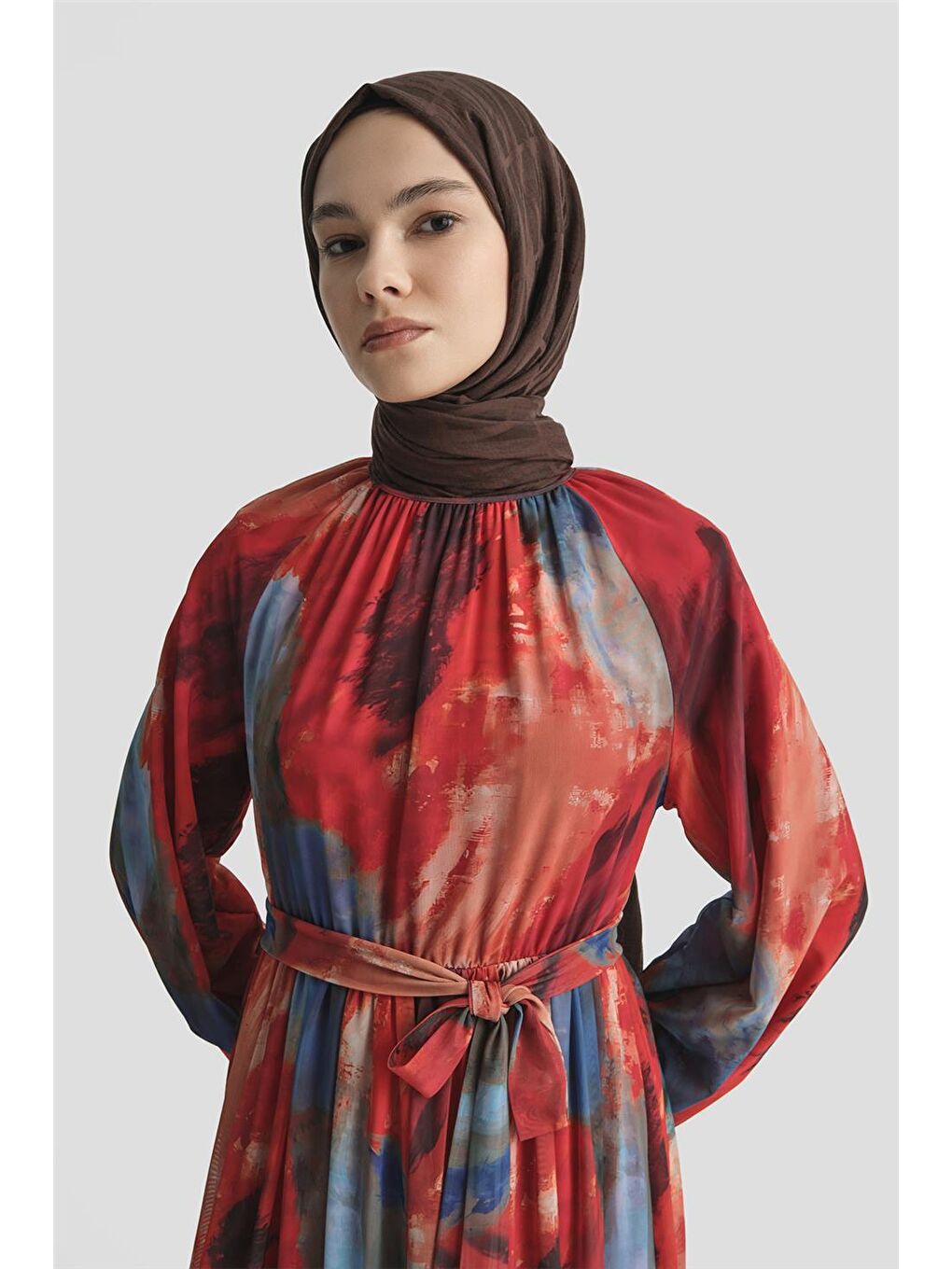 Desenli Elbise 25Yd4016 Kırmızı-3