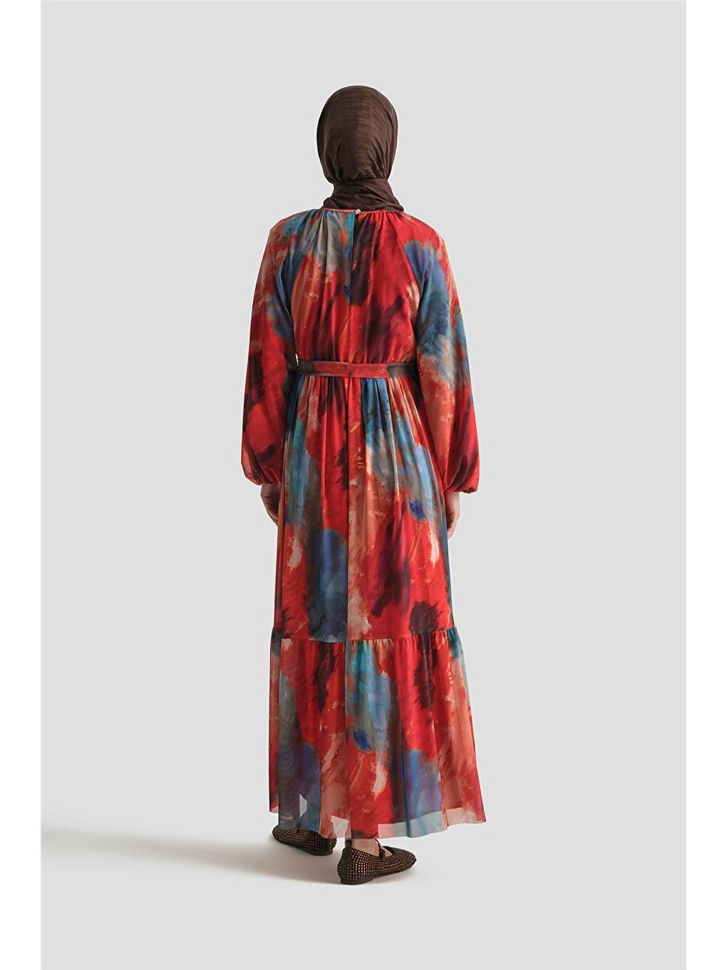 Desenli Elbise 25Yd4016 Kırmızı-4