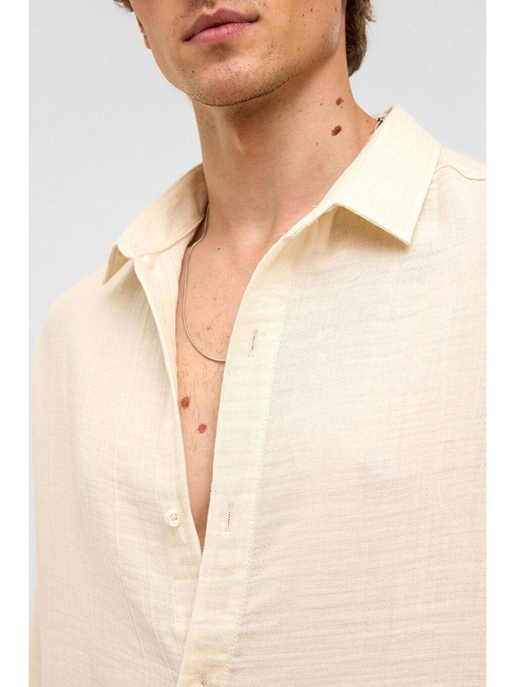 Bej Oversize Kısa Kollu Müslin Kumaş Gömlek Naturel-4