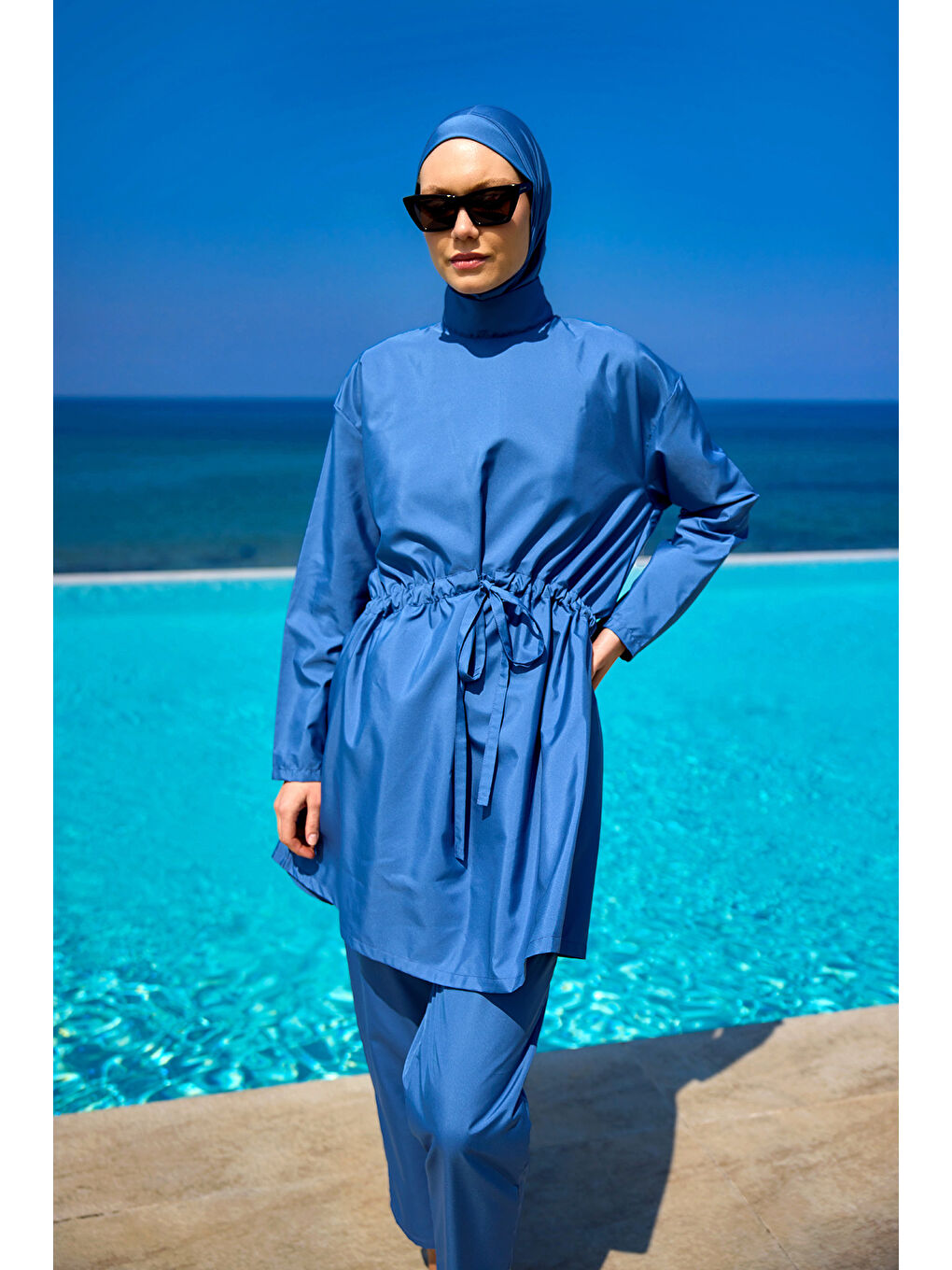 İndigo Hakim Yaka Tam Kapalı Tesettür Mayo Takımı A2502-6-1
