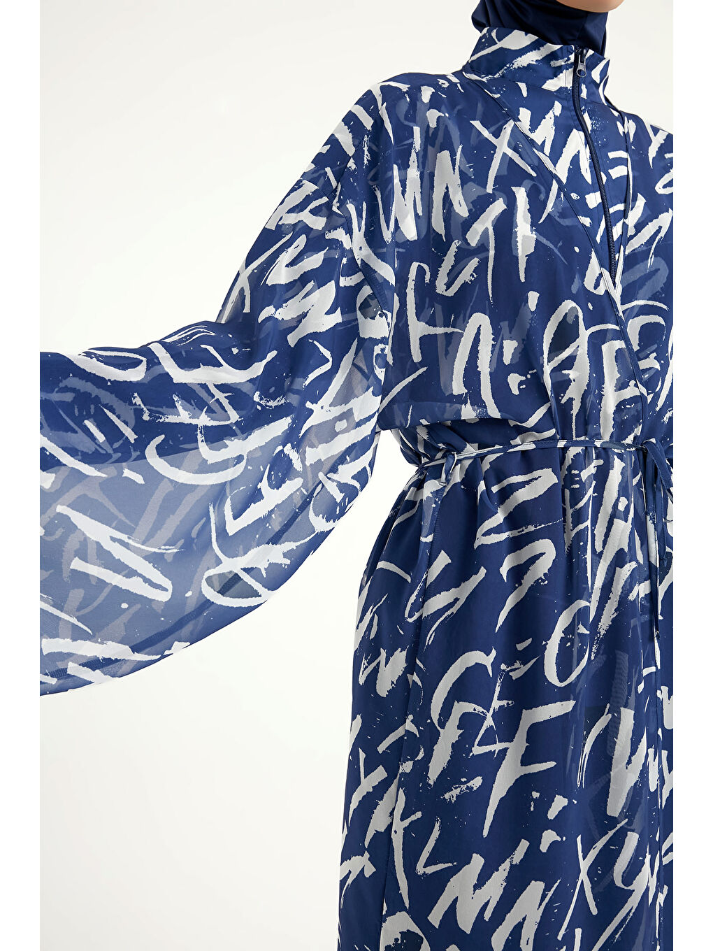 Lacivert Renkli Desenli İpeksi Kimono Kaftan RP2502-4