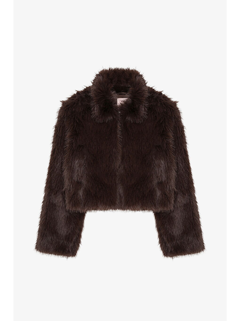 Fermuarlı Kısa Kürk Ceket Kahverengi