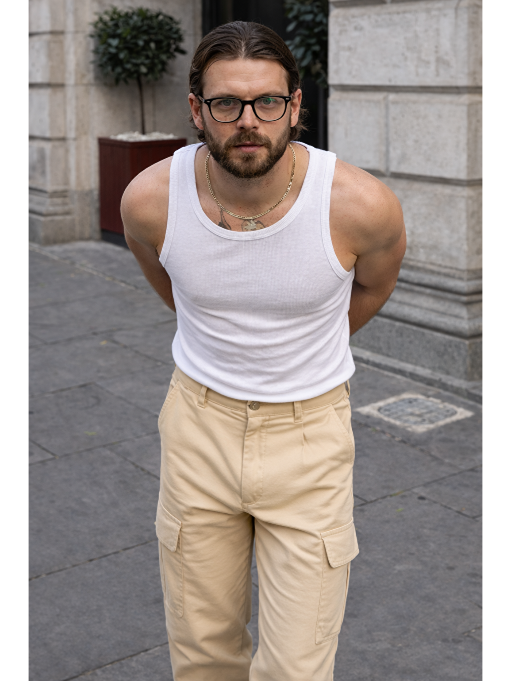 Bej Erkek Günlük Kargo Cep Taş Baggy Pantolon-2