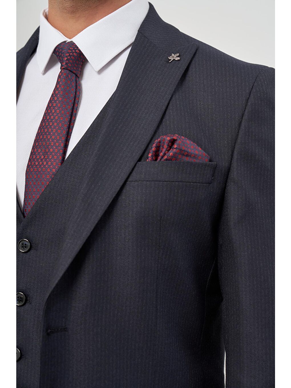 Koyu Lacivert Kılıç Yaka Yelekli 6 Drop Slim Fit Classic Takım Elbise 1001245153-1