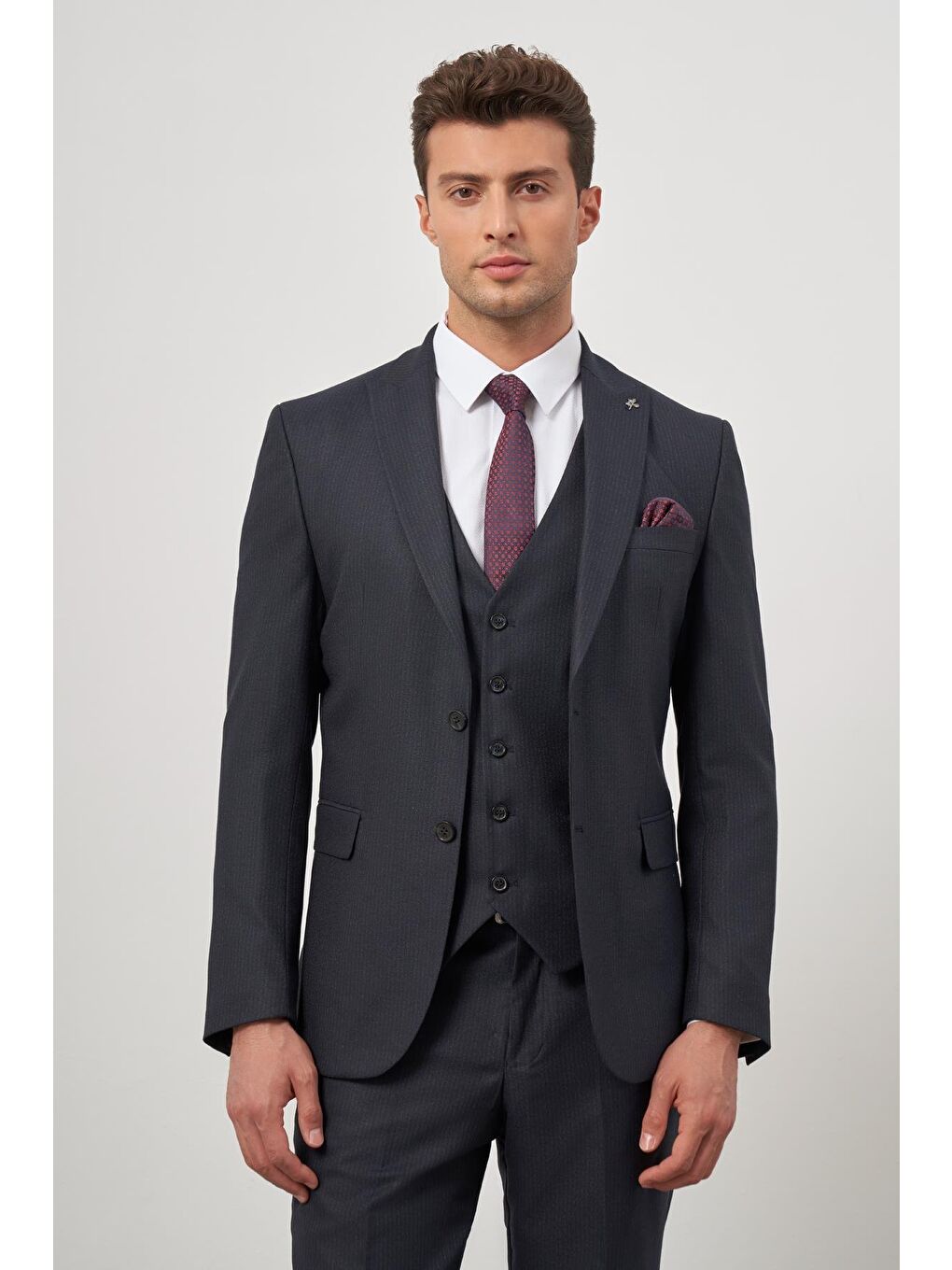 Koyu Lacivert Kılıç Yaka Yelekli 6 Drop Slim Fit Classic Takım Elbise 1001245153-2