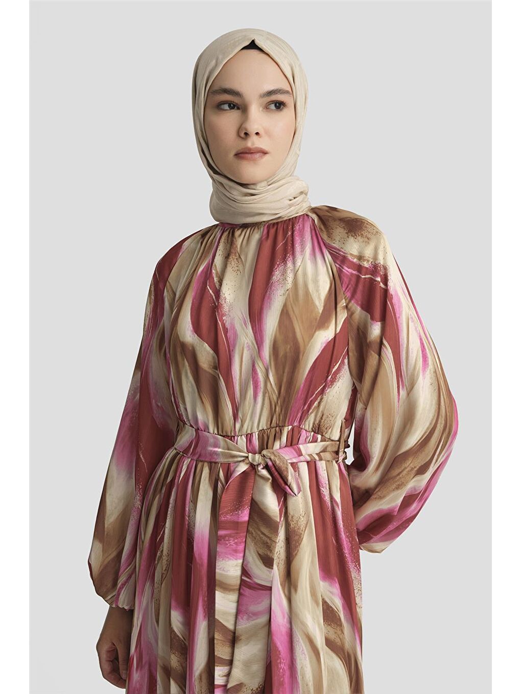 Pembe Desenli Elbise 25Yd4026 Fuşya-2