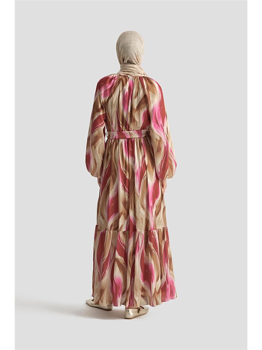 Pembe Desenli Elbise 25Yd4026 Fuşya-4