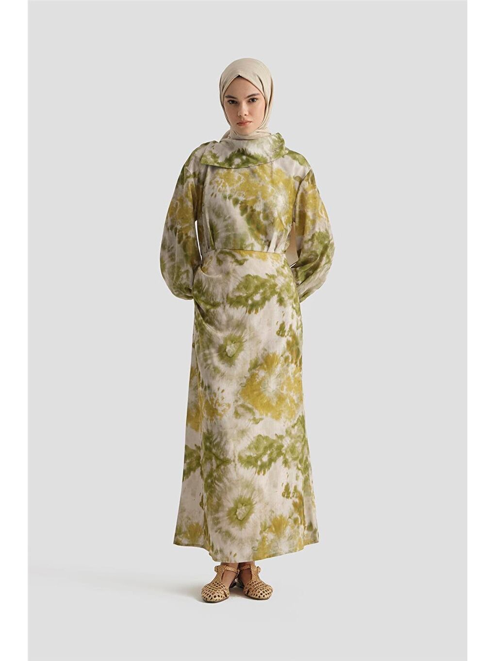 Desenli Elbise 25Yd4017 Yeşil-1