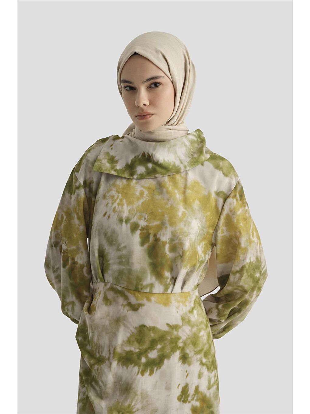 Desenli Elbise 25Yd4017 Yeşil-2